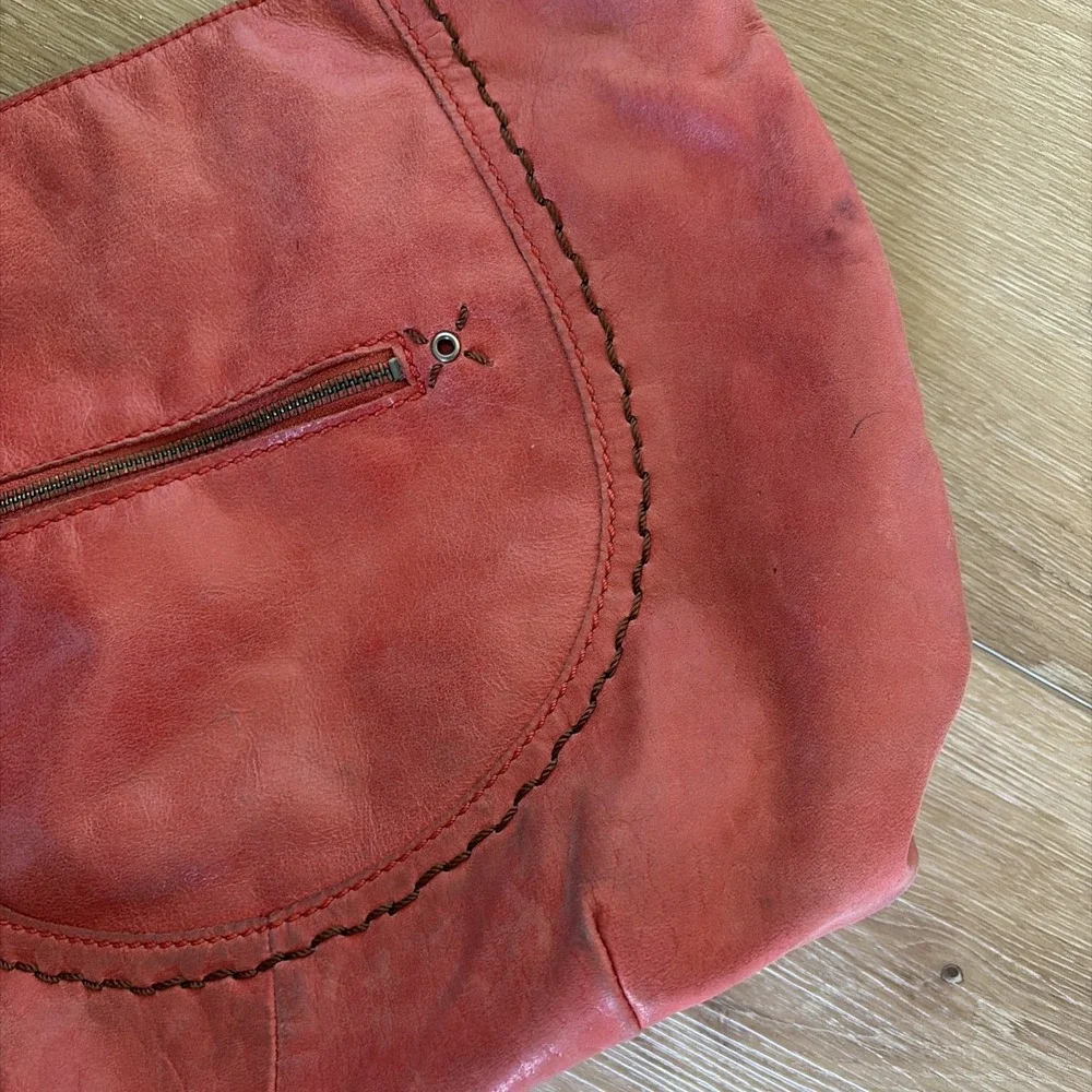 The Sak Boho Light Red Genuine Leather Braided Strap Hippie Medium Purse Bag